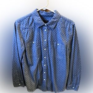Women’s Talbots blouse, size L, blue chambray with stitched pattern